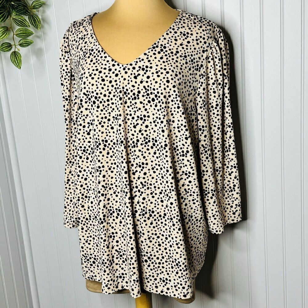 Adrianna Papell Sz 3XL V-Neck 3/4 Sleeve Blouse Leopard Dots Animal Print